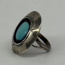 Vintage Handcrafted Size 7.25 Women's Turquoise And Silver Ring