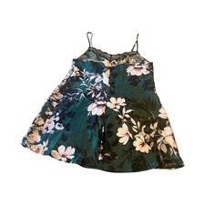 Linea Donatella Emerald Green Floral Satin Lace Trim Chemise Nightgown Large