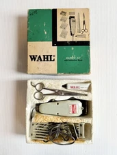 Vtg Wahl Hair Clippers Electric Model SC Single Cut- Guards, Scissors, Box WORKS