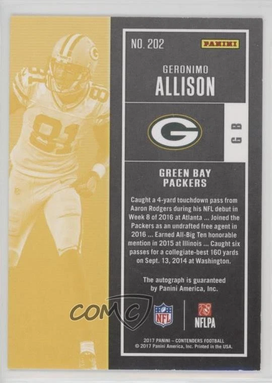 2017 Contenders Ticket/Rookie Ticket Variation Geronimo Allison Rookie Auto RC - Image 2 of 2