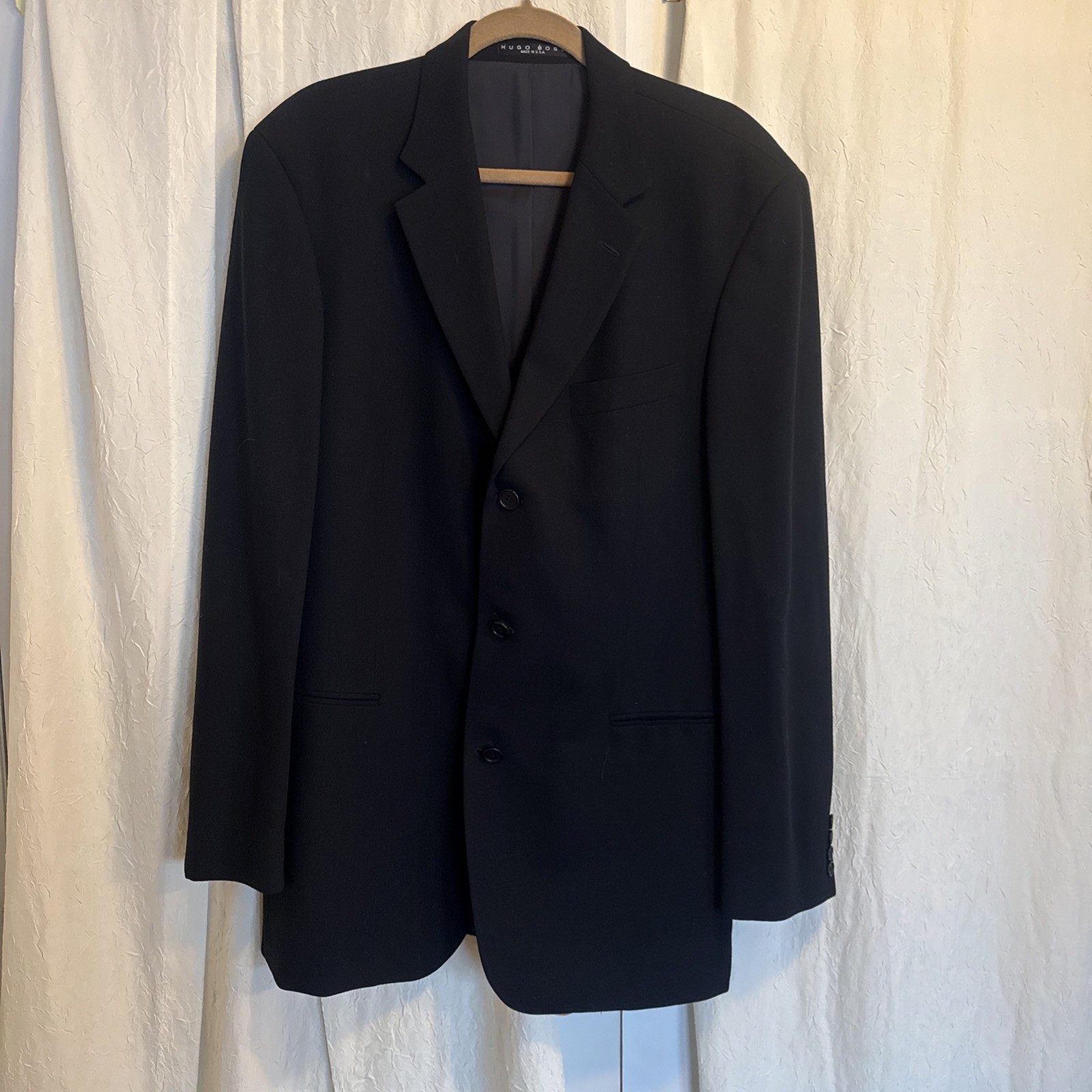 Hugo Boss Mens 3 Button Black Blazer/Jacket-42L -100% Black Virgin Wool- NWOT