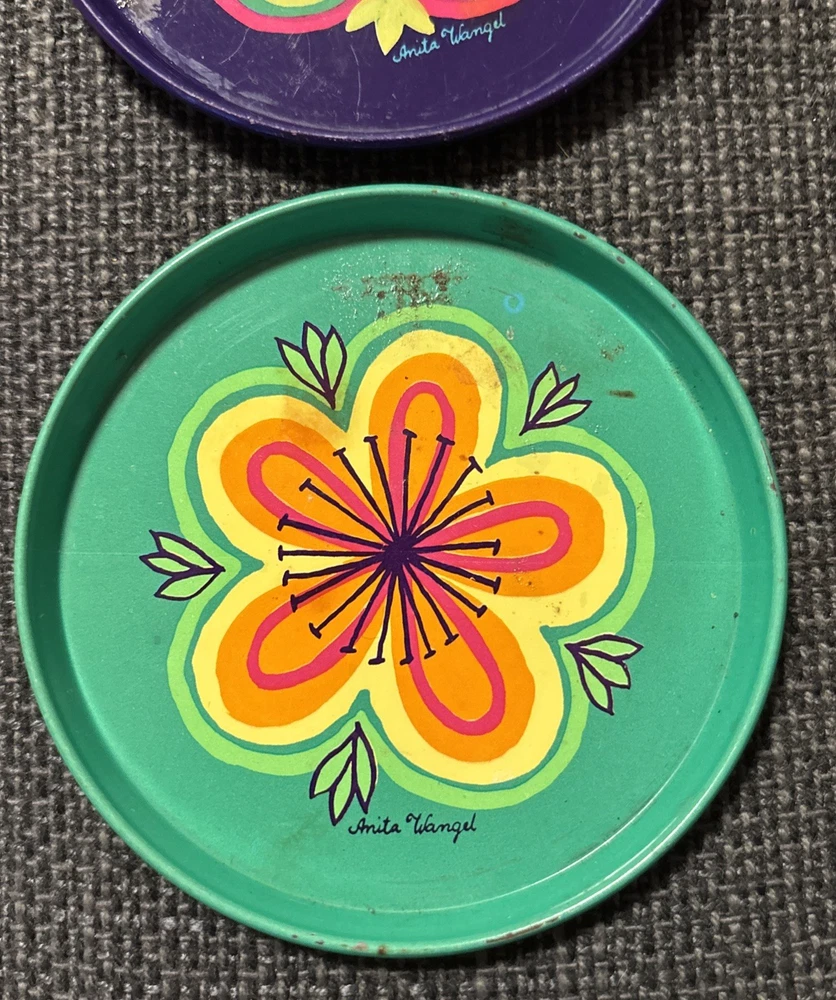 Vintage Untersetzer 70er Jahre – Anita Wangel Design – Flower Power – Metall