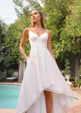 Azazie Emi Diamond White A-Line Lace Matte Satin Dress