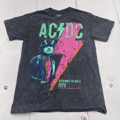 AC/DC Highway To Hell Shirt Mens Small Black 1979 Graphic Band Tee Acid Wash