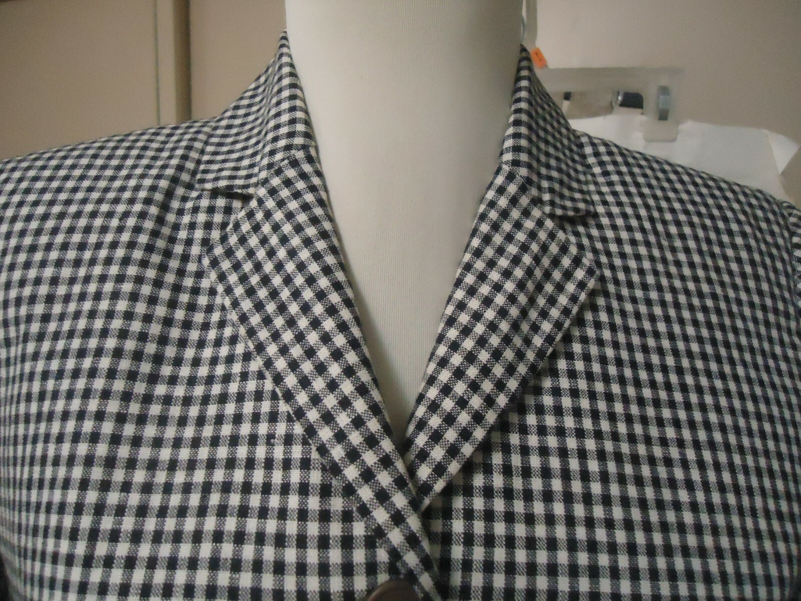 Women's  3/4 Sleeve Linen Jacket Black & White Check Lined Sz 4P Amanda Smith