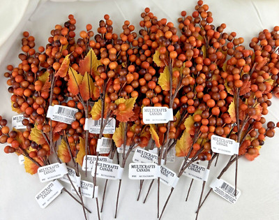 36 Orange Brown Berry Maple Leaf 8-1/2'' Floral Picks Lot