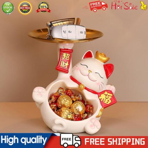 Cute Fortune Cat Tray Creative Storage Tray Resin for Entrance Housewarming Gift - Photo 1/21