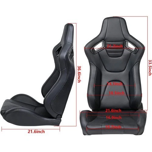 Asientos de carreras ajustables reclinables con deslizador PVC cuero negro para coche Audi 2 piezas Foto 3 de 4