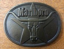 VINTAGE 1987 MARLBORO CIGARETTES TOBACCO ADVERTISEMENT BELT BUCKLE SOLID BRASS