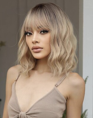 Perruque Blonde Doré Court Bouclée - Femme - Synthétique - Bonnet Moyen - Neuf Sans étiquettes