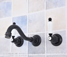 Black Oil Rubbed Brass Wall Mounted Basin Faucet Bathroom Sink Water Taps 2sf495
