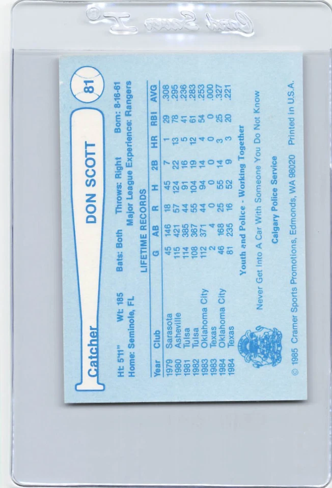 1985 Cramer #81 Don Scott Calgary Cannons Signed Auto *J5976 - Image 2 of 2