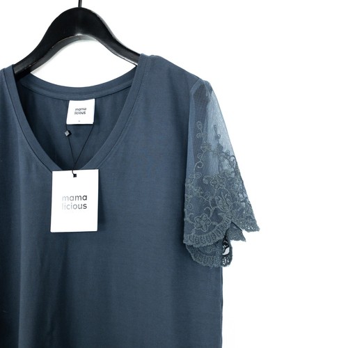 Mamalicious Blue Floral Embroidered Mesh Sleeve Jersey T-Shirt - Size M 10 NEW - Picture 5 of 13