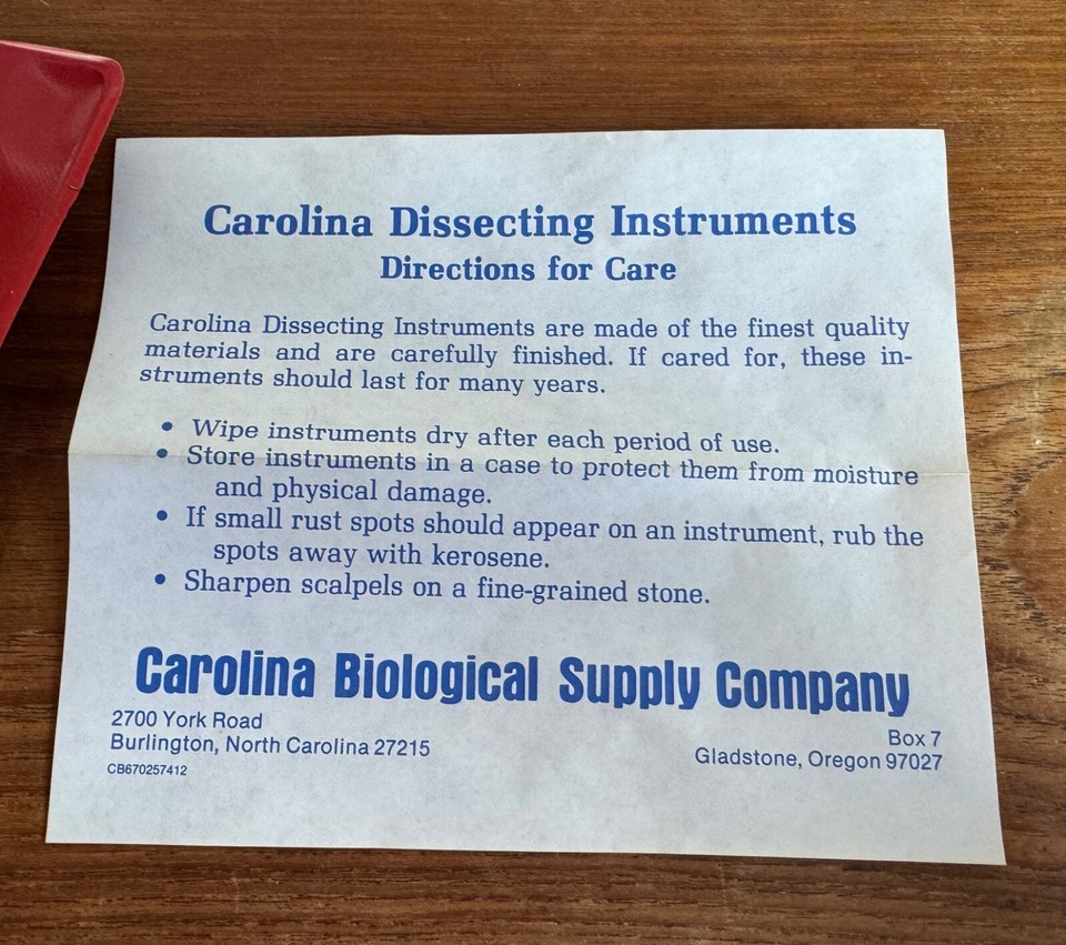 Vintage 80's Carolina Biological Supply Company Dissection Kit eBay