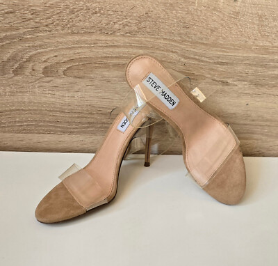 Steve Madden Seeme Leder Sandalen Clear Vinyl Heels Gr. 4 = 37 super Zustand