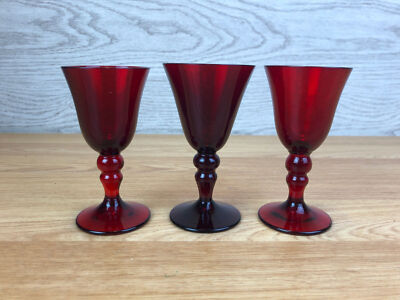 3er Set Rubin Rotweingläser Sherrykelche Kugelstiel Vintage Stil 4''