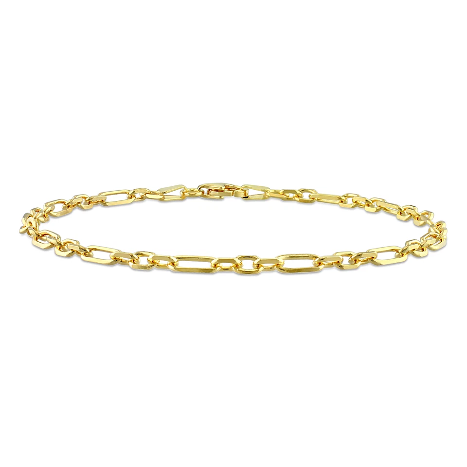 Amour Amour Yellow Plated Sterling Silver 3mm Figaro Rolo Anklet - 9 in.