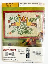 VTG MCM Aunt Lydia  s Pennsylvania Dutch Bird Punch Needle Rug Wall Hanging 618