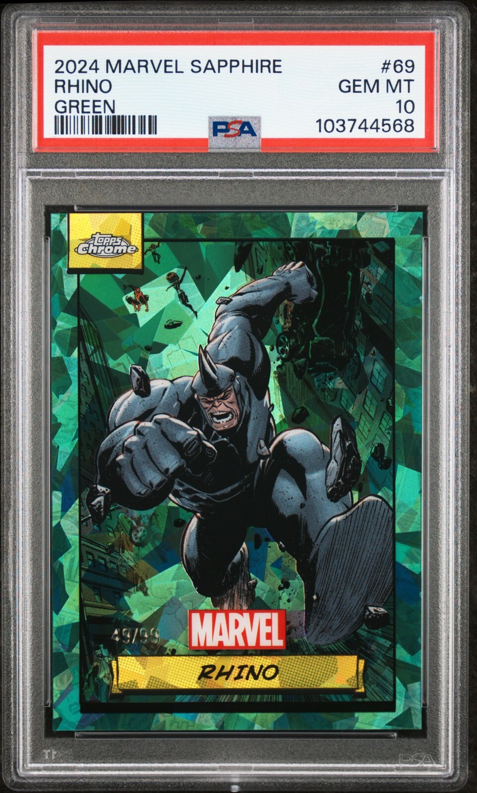 2024 Topps Chrome Marvel Sapphire RHINO #69 Green /99 PSA 10 GEM MINT SP