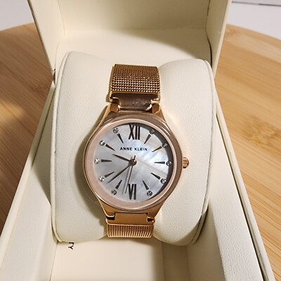 Anne Klein Rose Gold Watch Mother of Pearl Dial Swarovski Crystals New Box $95