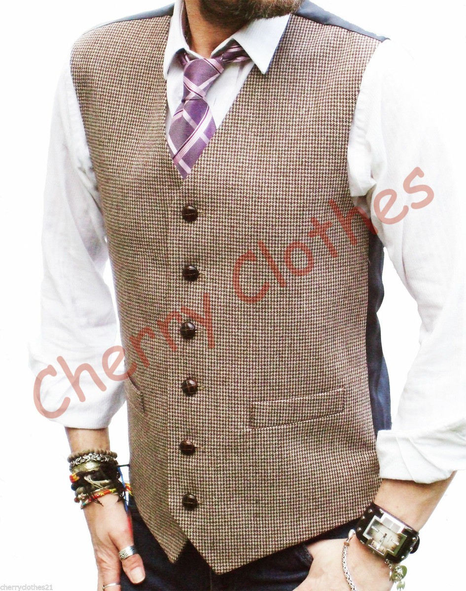 Men's Tweed Wool Blend Waistcoat – Black & White Dogtooth Pattern, S-XXL – Lloyd Attree & Smith