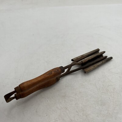 Antique Primitive Hair Crimper Curling Iron Wood Handle Victorian Era Farmhouse