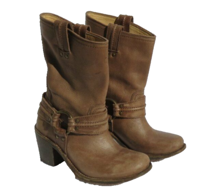 FRYE Brown Leather Western Cowboy Round Toe Harness Mid-Calf  display picture 3