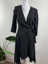 Adrianna Papell WOMENS Solid Black Wrap Dress, Size 6