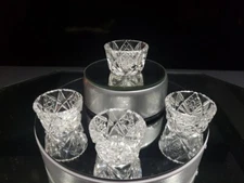 4 Salt Cellar Dip American Brilliant cut Glass crystal Hawkes co "Ind. 652 cone"