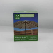 NIB HD Designs Outdoors Solar Umbrealla Light 8 Ribs 4.17 Feet