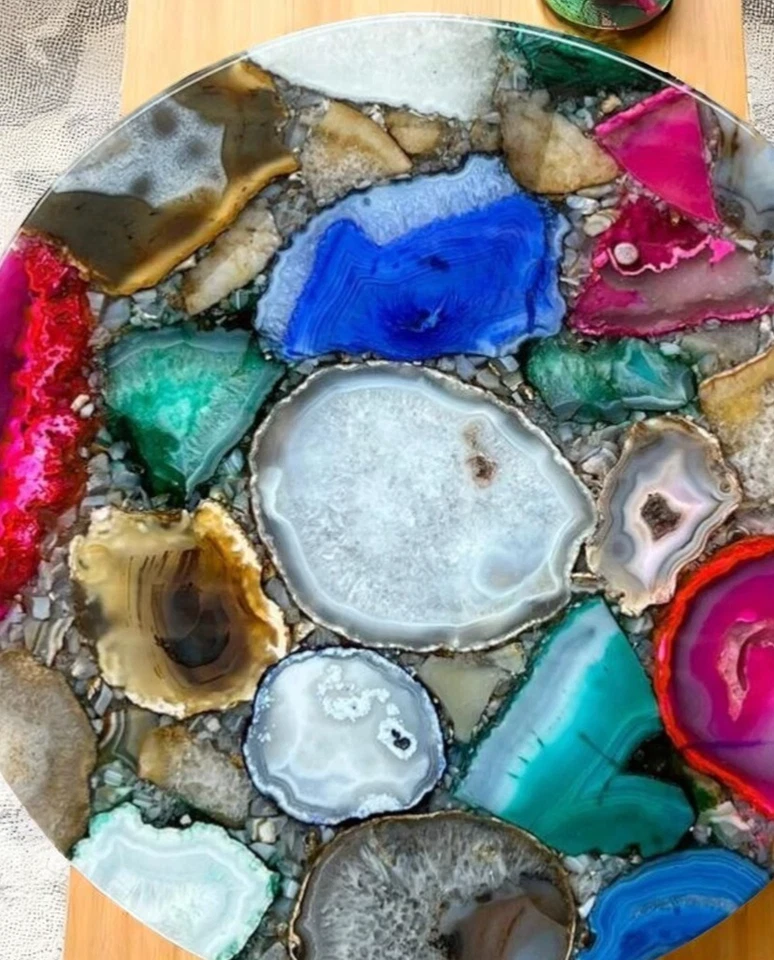 15" Mix Agate Table Top Agate Stone Coffee Table, Natural Agate Furniture Decors - Image 2 of 4