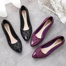 Hollow Grid Flats Ladies Shoes Plain Comfy Slip On Work Office School Pumps Size