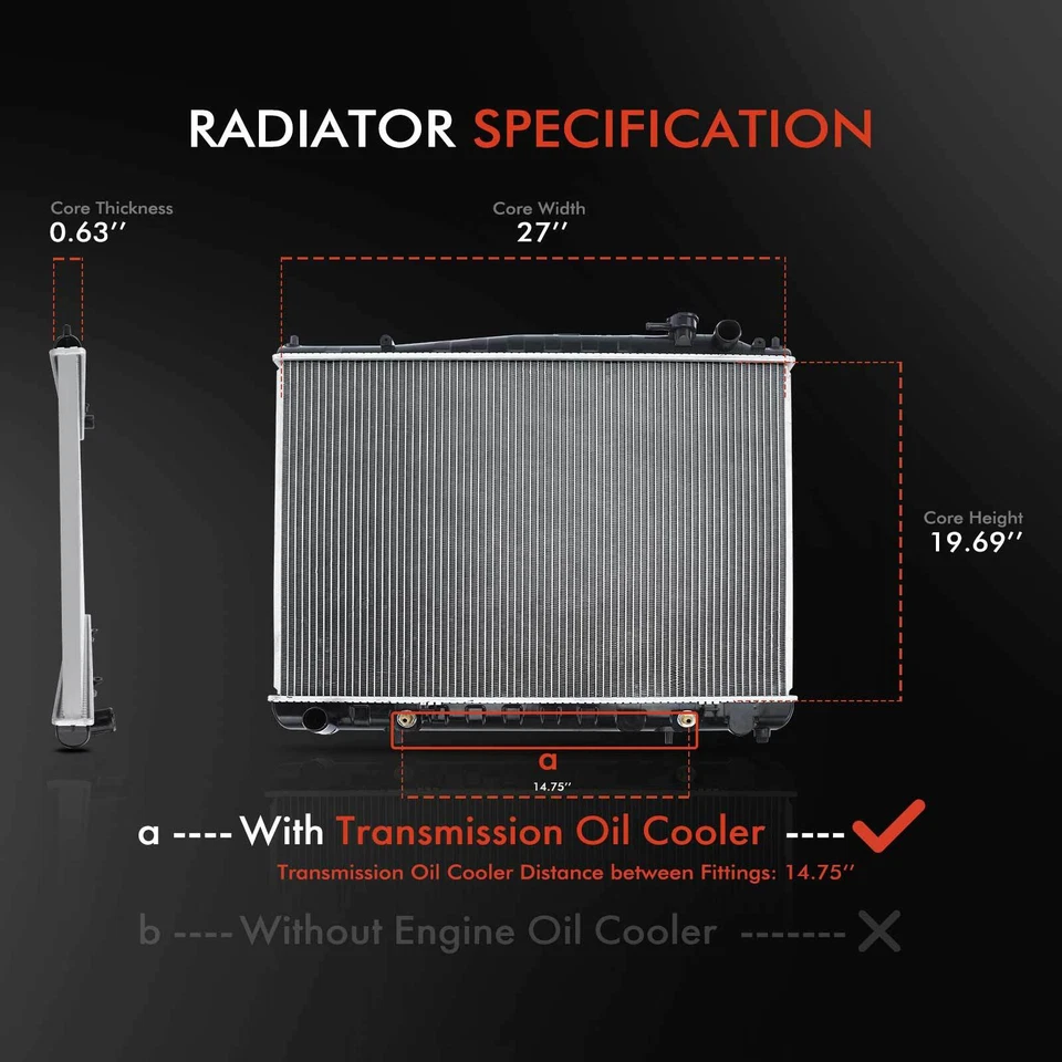 Radiador con enfriador de aceite de transmisión para Infiniti QX4 2000-2003 Nissan Pathfinder 01-04 Foto 2 de 4