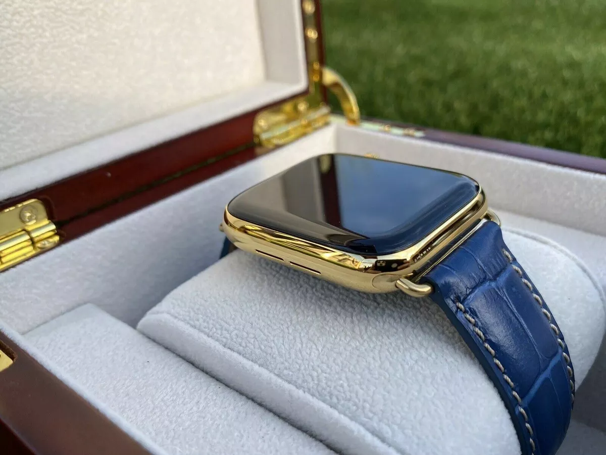 24K Gold Plated 44MM Apple Watch SERIES 6 Stainless Steel Blue