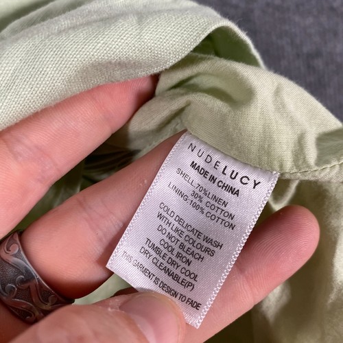 Nude Lucy Top Womens Small Green Crop Blouse Linen Coastal Cocktail Flowy 4C - Picture 7 of 13