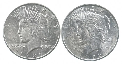 1924 & 1922 & Peace Silver Dollar $1 Bullion Collection Lot *866