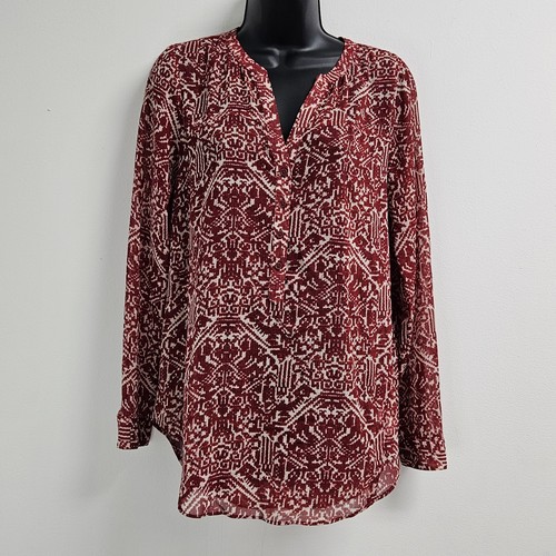Camicia Lucky Brand donna piccola rossa marrone azteca tribale manica lunga blusa boho - Foto 1 di 14