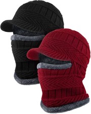 Syhood 2 Pieces 2/3 Pcs Winter Knitted Balaclava Hat Small-Large, Black, Red