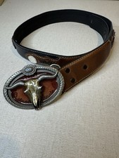 Nocona Western Mens Leather Belt 34 N2475801 with Brew City Steer Belt Buckle