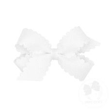 Girls' Classic Grosgrain Hair Bow with Scalloped Edges and Plain White Mini