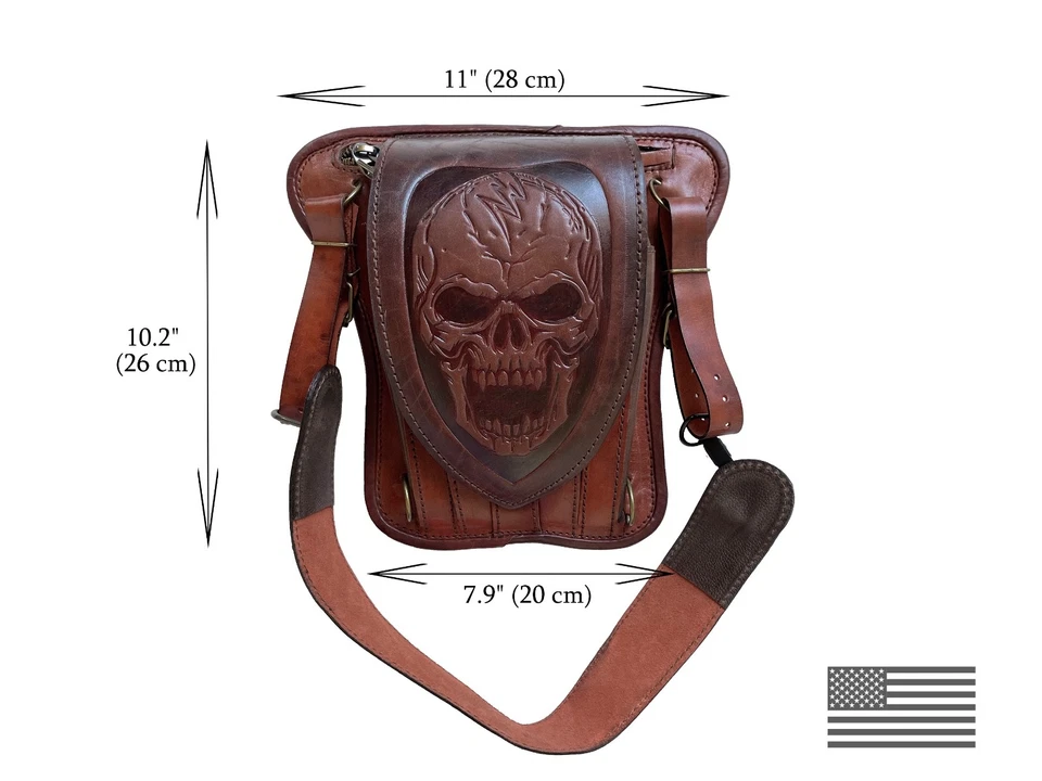 Biker bag Motorcycle Brown leather bag Leg Handmade hip bag Skull - Image 3 of 4