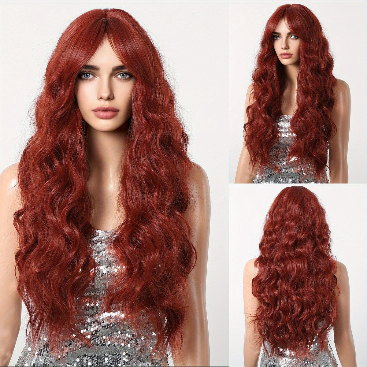 Glamorous Wavy Red Synthetic Wig Heat Resistant Curly Hair 