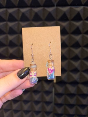 Spell Jar Earrings Made With Real Dried Flowers And Natural Crystal Stones