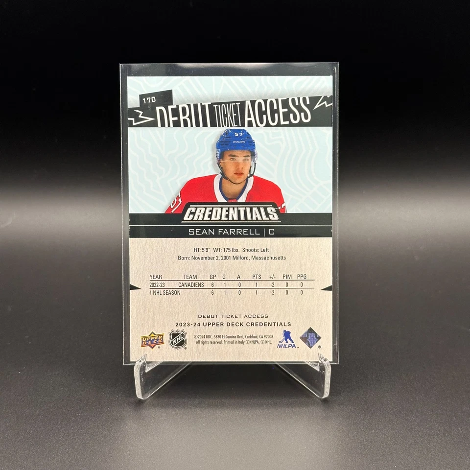 2023-24 UD Credentials SEAN FARRELL #170 Debut Ticket Access /799 RC - Image 3 of 4