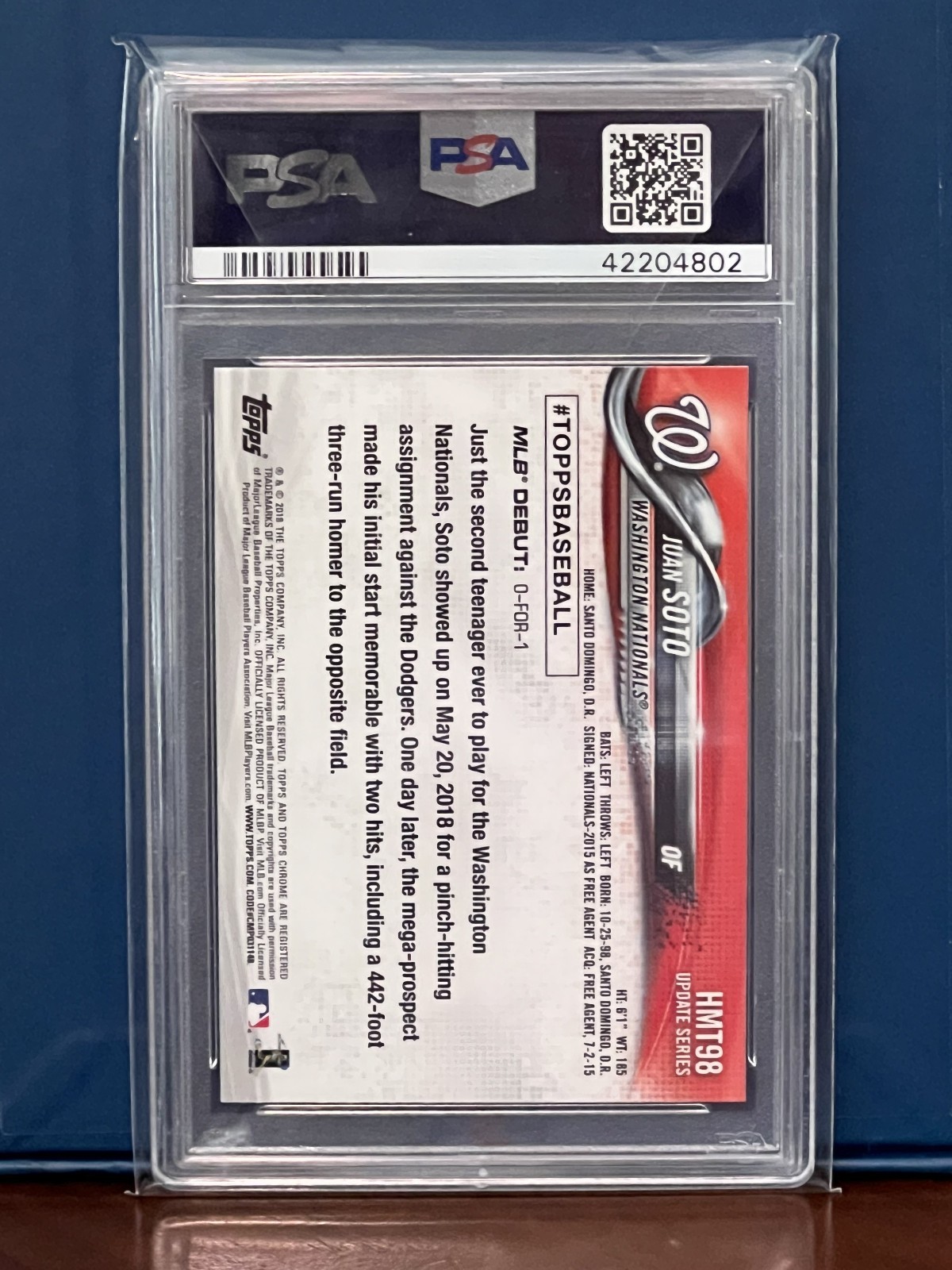 2018 Topps Chrome Update Juan Soto #HMT98 RC Rookie Debut PSA 10 GEM MINT view 2