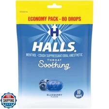 Halls Throat Soothing Blueberry Cough Drops, Economy Pack, 80 Drops