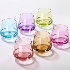Colored Stemless Wine Glasses Set of 6 - Colored Stemless Drinking Glasses, M...