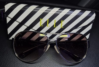Elle, Wire Rimmed Aviator Style Sunglasses With Hard Foldable Case (T2)