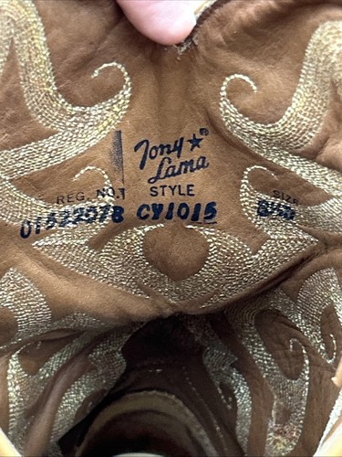 Tony Lama Caiman Leather Cowboy Boots Tan and Brown Size 8.5D Style CY1015 - Picture 9 of 15