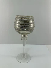 Stem Gold & Silver Glass Tealight or Votive Candle Holder Glitter Tall 11”